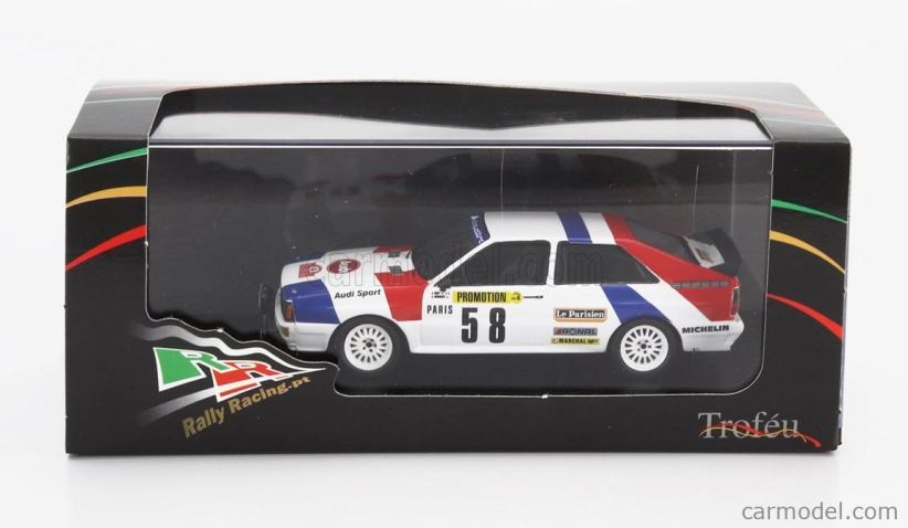 Trofeu Audi Quattro (night Version) N 58 Rally Montecarlo 1983 Jacques Briy - Jacques Henuset 1:43 Bílá Modrá Červená