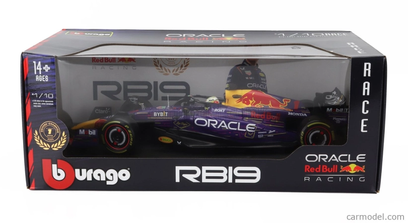 Bburago Red bull F1 Rb19 Team Oracle Red Bull Racing N 1 World Champion Winner Las Vegas Usa Gp 2023 Max Verstappen 1:18 fialová žltá červená