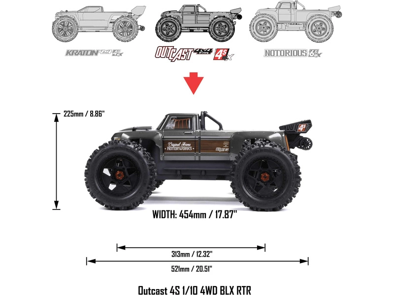 RC auto Arrma Outcast 4S V2 BLX 1:10 4WD RTR, oceľ