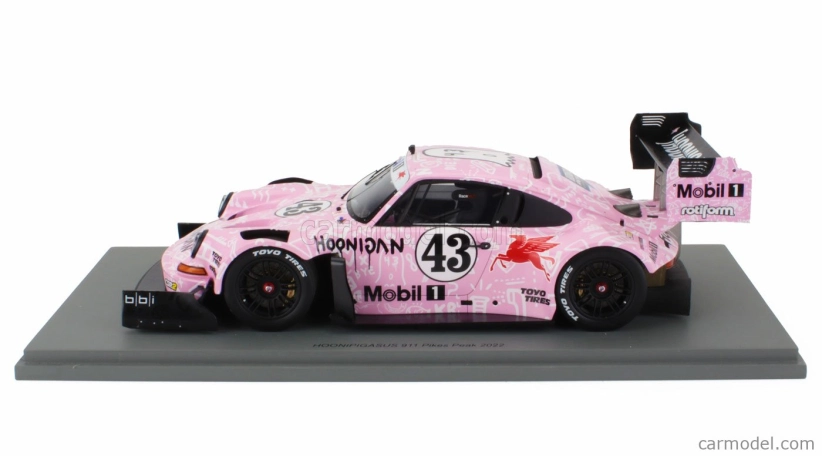 Spark-model Porsche 911 (912 Base) Hoonipigasus 1400hp N 43 Rally Pikes Peak Hill Climb 2022 Ken Block 1:18 Růžová Bílá Černá