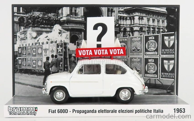 Brumm prom Fiat 600d 1963 - Propaganda Elettorale Elezioni Italia Vota - Vota - Vota 1:43 Bílá