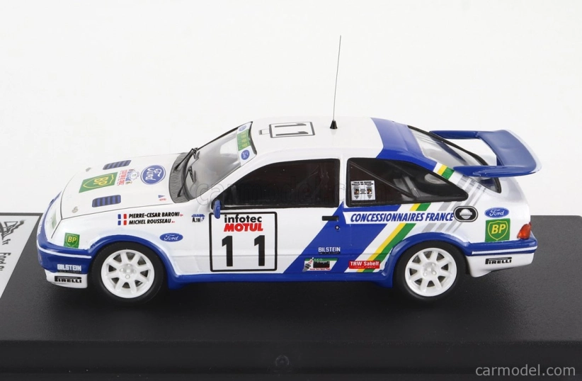 Trofeu Ford england Sierra Rs Cosworth (nočná verzia) N 11 Rally Tour De Corse 1989 P.c.baroni - M.rousseau 1:43 Biela Modrá
