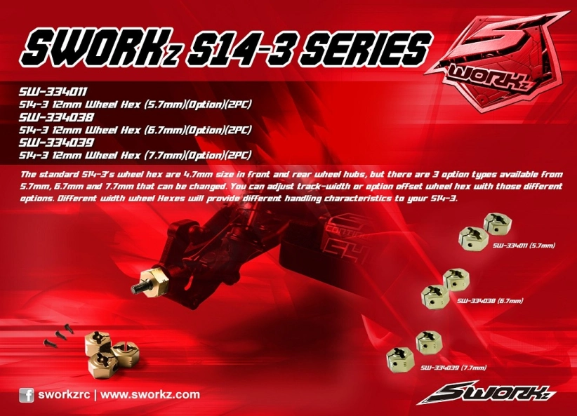SWORKz S14-3 12 mm hliníkové unášače kolies, 3,0 mm, 2 ks