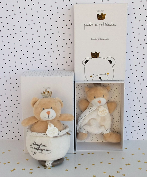 Doudou Hračka s úchytem na dudlík medvídek král 15 cm