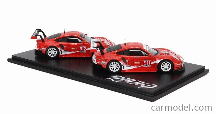 Spark-model Porsche 911 991 Rsr Team Porsche Gt Coca-cola N 911 Petit Le Mans 2019 P.pilet - N.tandy - F.makowiecki + N 912 Petit Le Mans 2018 E.bamber - L.vanthoor - M.jaminet 1:64 červená biela