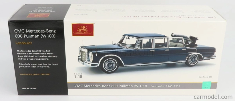 Cmc Mercedes Benz S-class 600 Pullman (w100) Landaulet Soft-top Semiconvertible 1969 1:18 Modrá