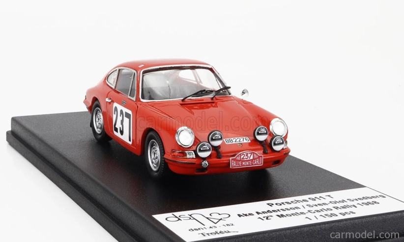Trofeu Porsche 911 T Coupe N 237 Rally Montecarlo 1968 Ake Andersson - Sven Olof Svedberg 1:43 Orange