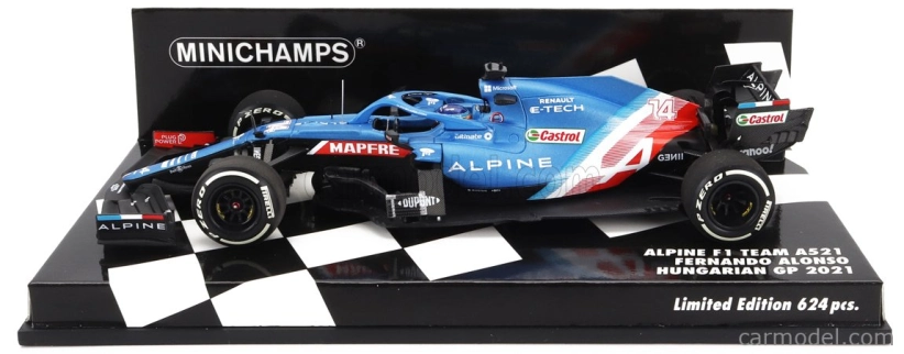 Minichamps Renault F1 A521 Renault E-tech 20b Team Alpine N 14 4th Hungary Gp 2021 Fernando Alonso 1:43 Blue Met Red White