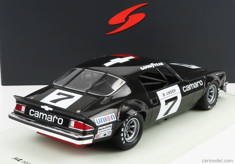 Spark-model Chevrolet Camaro Coupe N 7 Winner Iroc Michigan 1974 B.unser - Con Vetrina - S vitrínou 1:18 Black