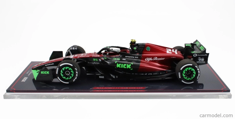 Nzg Alfa romeo F1 C43 Team Stake N 24 Belgium Gp 2023 Zhou Guanyu - Con Vetrina - With Showcase 1:18 Černá Červená