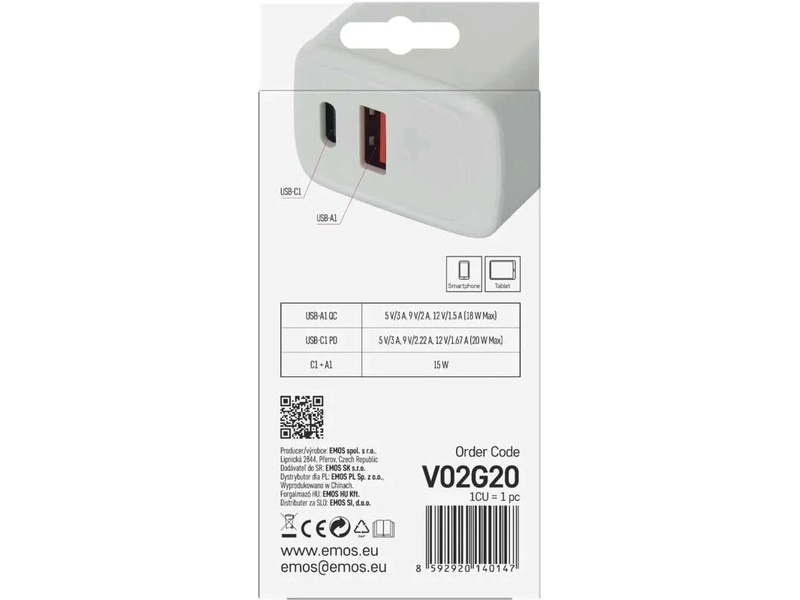 Napájací adaptér GaN PD 20W USB (napájanie)
