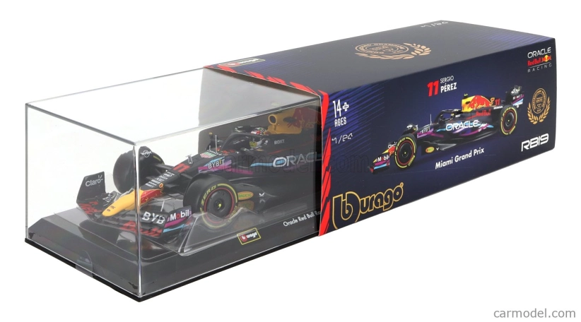 Bburago Red bull F1 Rb19 Team Oracle Red Bull Racing N 11 2nd Miami Gp 2023 Sergio Peréz – With Pilot And Showcase 1:24 Matt Blue