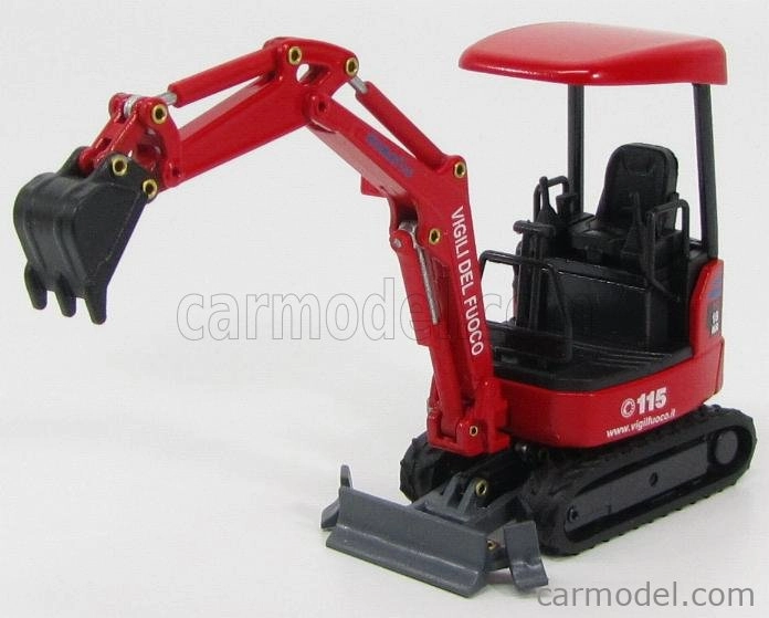 Oldcars Komatsu Pc18 - Ruspa Cingolata Vigili Del Fuoco - Hasičské auto 1:32 červené čierne