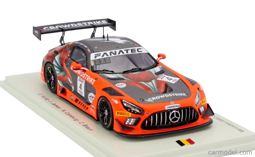 Spark-model Mercedes Benz Amg Gt3 Evo 6.2l V8 Team Crowdstrike Riley N 4 Winner Pro-am Class 24h Spa 2024 George Kurtz - Ian James - Nicky Catsburg - Colin Braun 1:43 Orange Grey