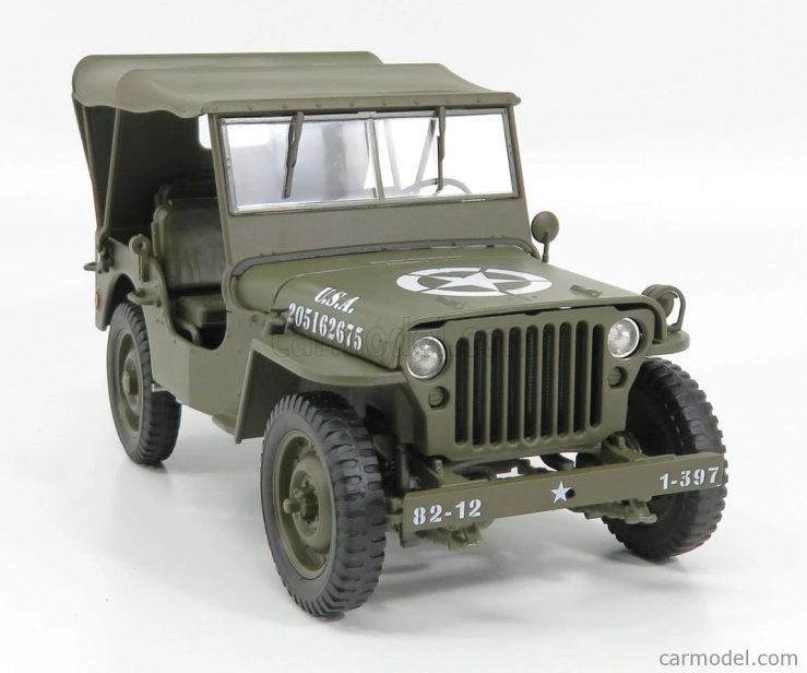 Welly Jeep Willys 1/4 Mb Usa Army Soft-top Closed 1945 1:18 Military Green
