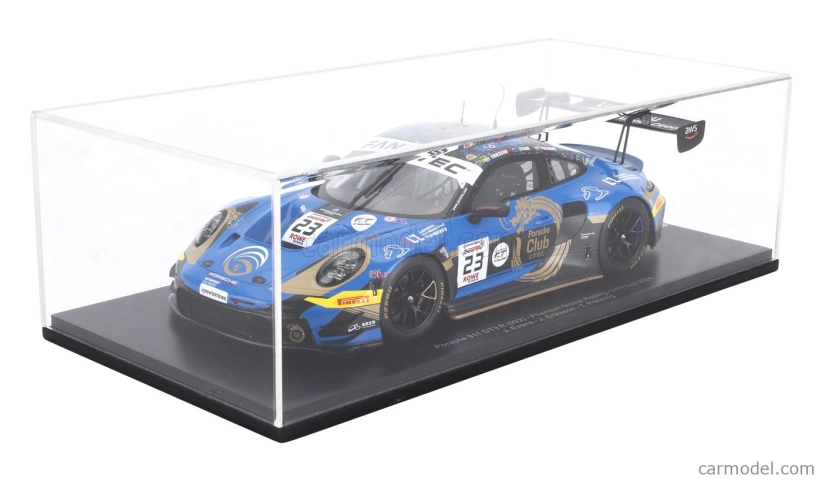 Spark-model Porsche 911 992 Gt3 R 4.2l Team Phantom Global Racing N 23 24h Spa 2024 Jaxon Evans - Joel Eriksson - Thomas Preining 1:18 Blue