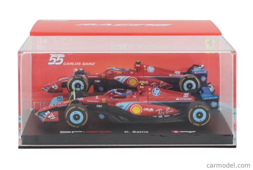 Bburago Ferrari F1 Sf-24 Team Scuderia Ferrari N 55 5th Miami Gp 2024 Carlos Sainz – With Pilot And Showcase 1:43 červená čierna svetlomodrá