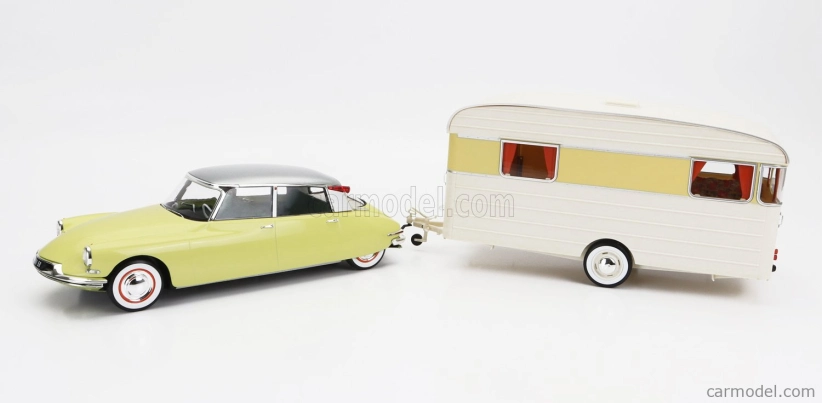 Norev Citroen Ds19 s Roulotte 1960 1:18 žltá biela