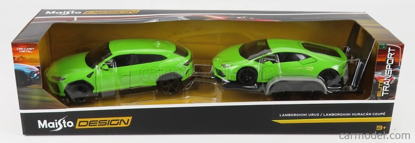 Maisto Lamborghini Urus 2018 With Huracan Lp640-4 Performante 2017 + Trailer 1:24 zelená