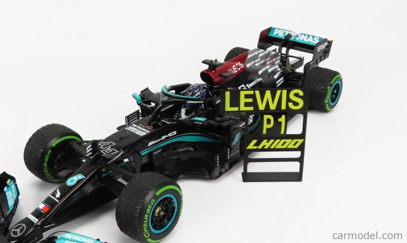 Minichamps Mercedes gp F1 W12 Mercedes M12 Eq Power+ Team Amg Petronas Motorsport Formula One N 44 Winner Sotchi Russian Gp 2021 Lewis Hamilton - 100. víťazstvo F1 - s pit boardom 1:18 čierno-zelená