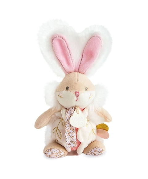 Hračka Doudou Bunny s hrkálkou a držiakom na cumlík 21 cm