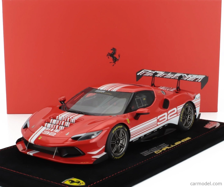 Bbr-models Ferrari 296 Gt3 3.0l Twin Turbo V6 Challenge N 32 Launch Version 2023 - Con Vetrina - With Showcase 1:18 Červená Bílá