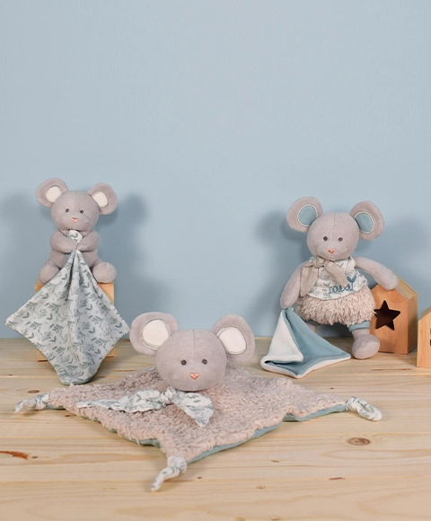 Doudou Plyšová myš so štvorcovou dekou z organickej bavlny 25 cm
