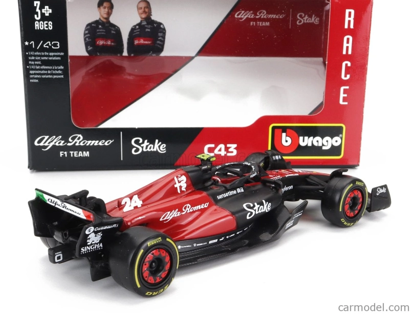 Bburago Alfa romeo F1 C43 Team Stake N 24 Season 2023 Guanyu Zhou 1:43 čierno-červená