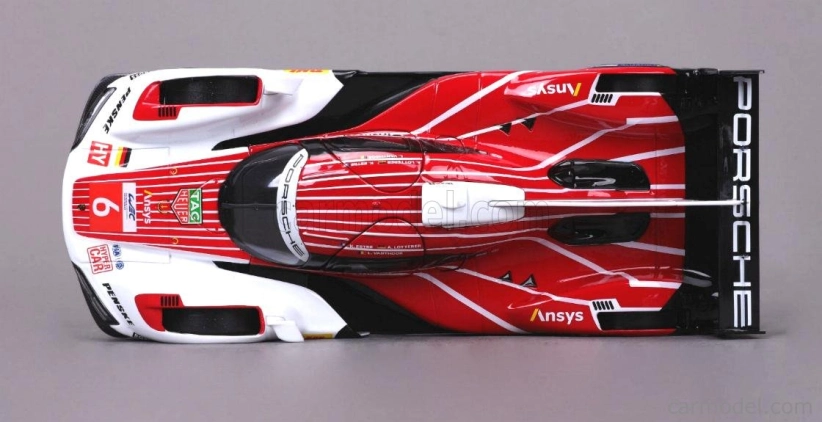 Bburago Porsche 963 9rd 4.6l Turbo V8 Team Porsche Penske Motorsport N 6 4th 24h Le Mans (pole Position) 2024 Kevin Estre - Andre Lotterer - Laurens Vanthoor 1:24 Červená Bílá Černá