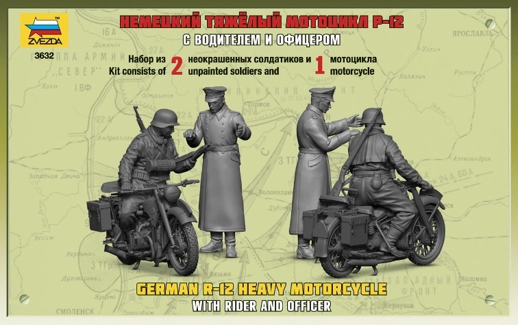 Zvezda německý motocykl R-12 s řidičem (1:35)