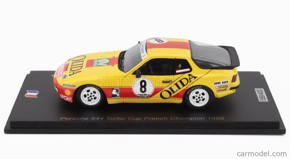 Spark-model Porsche 944 Turbo N 8 Cup Champion France 1988 Andre Bourdon 1:43 Žlutá Červená