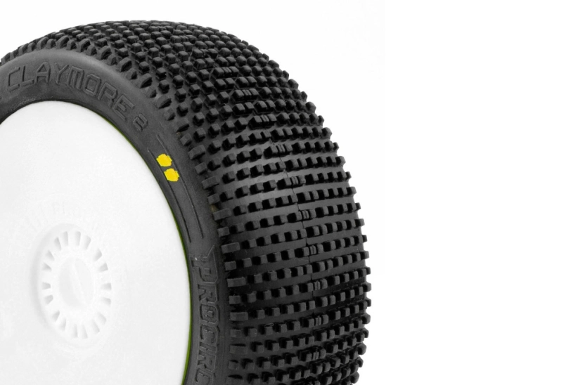 CLAYMORE V2 BUGGY S2 (SOFT) lepené pneumatiky, biele disky, 2 ks.