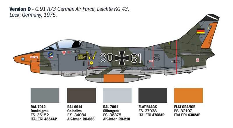 Italeri Fiat G91r Military Airplane 1967 - Aereonautica Militare Italiana - Italian Air Force 1:48 /