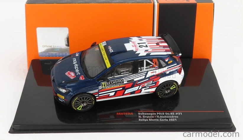 Ixo-models Volkswagen Polo Gti R5 N 21 Rally Montecarlo 2021 N.gryazin - K.aleksandrov 1:43 Modrá Biela Červená