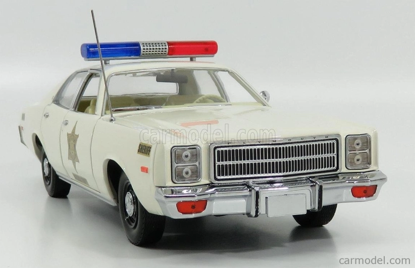 Greenlight Plymouth Fury Hazzard Police Rosco Patrol Car 1977 1:18 Bílá