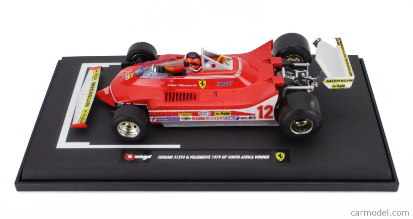 Bburago Ferrari F1  312t4 N 12 Winner South Africa Gp Kyalami (with Pilot) 1979 Gilles Villeneuve 1:18 Red