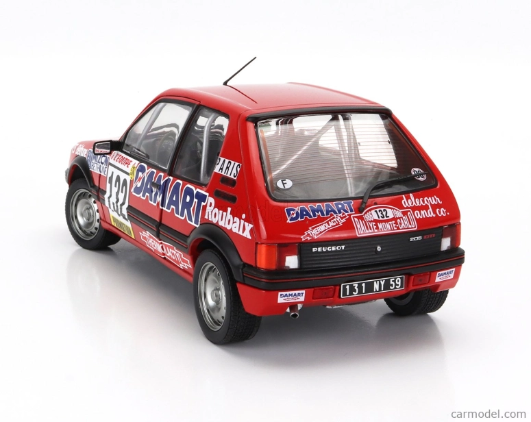 Solido Peugeot 205 1.6 Gti N 132 Rally Montecarlo 1986 Francois Delecour - Anne Chantal Pauwels 1:18 Červená