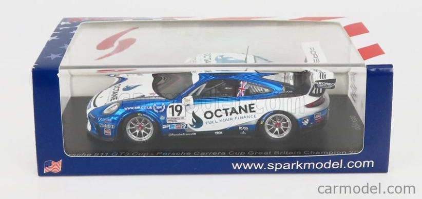 Spark-model Porsche 911 991-2 Gt3 Cup N 19 Porsche Carrera Cup Great Britain Champion 2020 H.king 1:43 Světle Modrá Bílá