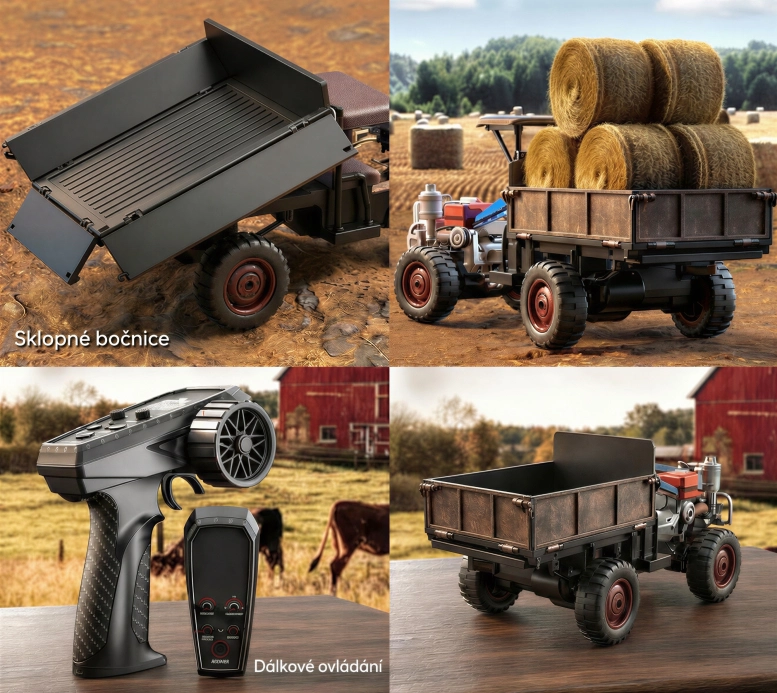 RC Retro traktor-Terra s dymom a svetlom 4WD proporcionálny 1:12 RTR