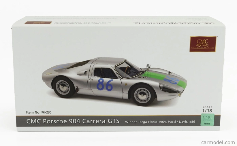 Cmc Porsche 904 Carrera Gts Ch.904-005 N 86 Winner Targa Florio 1964 Colin Davis - Antonio Pucci 1:18 Silver