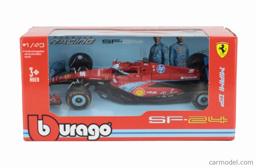 Bburago Ferrari F1 Sf-24 Team Scuderia Ferrari N 16 3rd Miami Gp 2024 Charles Leclerc 1:43 Červená Černá Světle Modrá