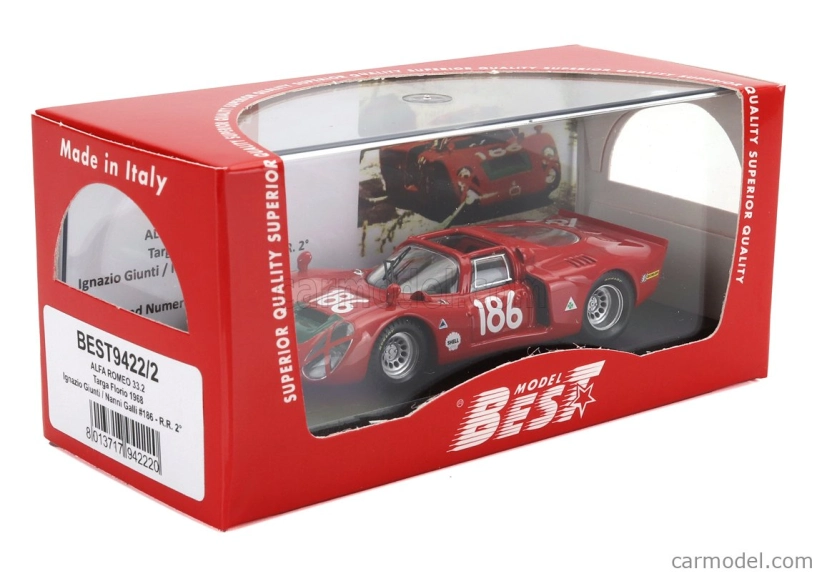 Best-model Alfa romeo 33.2 Team Autodelta Spa N 180 Targa Florio 1968 Ignazio Ginti - Nanni Galli 1:43 Red