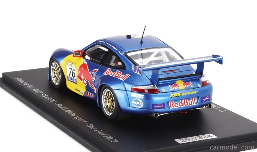 Spark-model Porsche 911 996 Gt3 R Team Rws Motorsport N 76 24h Spa 2002 Luca Riccitelli - Dieter Quester - Philipp Peter - Toto Wolff 1:43 Modrá Žlutá Červená