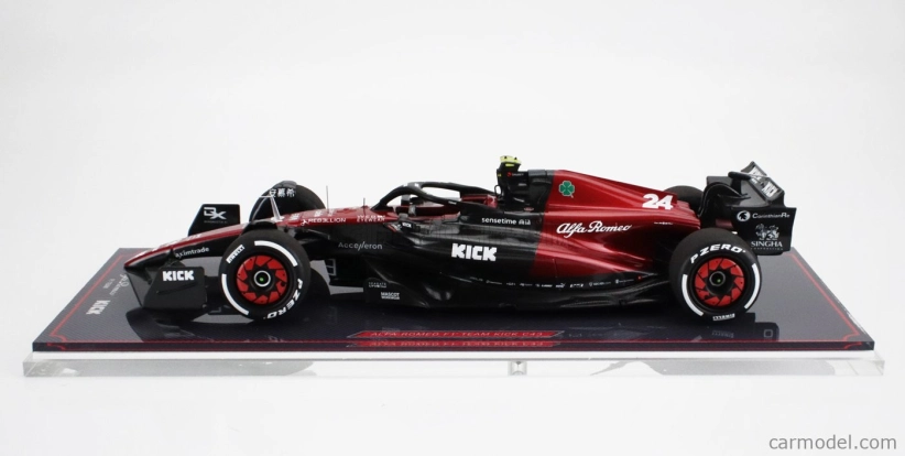 Nzg Alfa romeo F1 C43 Team Stake N 24 Australian Gp 2023 Zhou Guanyu - Con Vetrina - With Showcase 1:18 Černá Červená