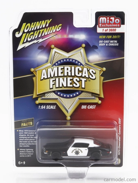 Johnny lightning Chevrolet Camaro Highway Patrol Police Coupe 1970 1:64 čierna biela