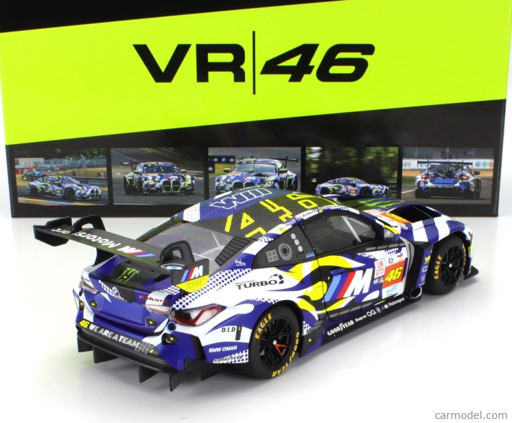 Minichamps BMW 4-series M4 Gt3 Team Wrt N 46 24h Le Mans 2024 Valentino Rossi - Maxime Martin - Ahmad Al Harthy 1:18 Modrá Bílá Černá