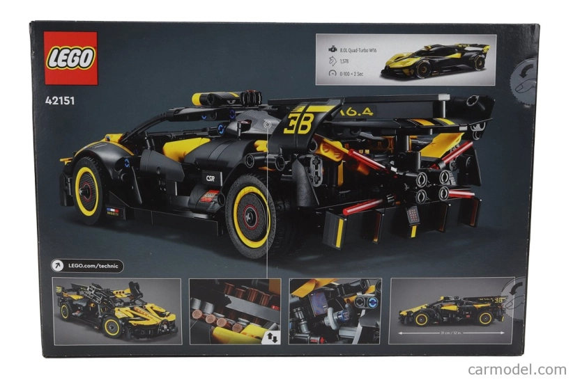 Lego Bugatti Lego Technic - Bolide W16 8.0 Four-turbo 1850hp 500km/h 2020 - 905 Pezzi - 905 dielikov Žltá čierna