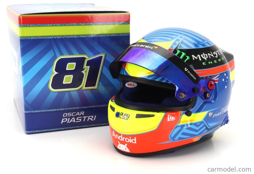 Mini prilba Bell prilba Casco prilba Casco prilba F1 Oscar Piastri Team Mclaren N 81 Sezóna 2024 1:2 Modrá žltá červená