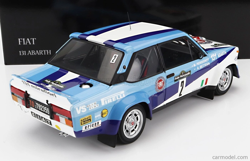 Kyosho Fiat 131 Abarth N 2 Winner Rally Piancavallo 1981 1:18, bílomodrá