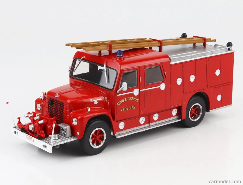 Edicola International Loadstar Typ 1627 Cisterna Fpt Hasičské auto Belgicko 1972 1:43 Červená strieborná
